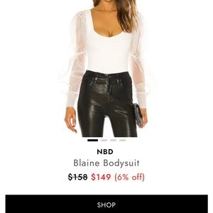 NBD Ivory Bodysuit with Sheer Sleeves